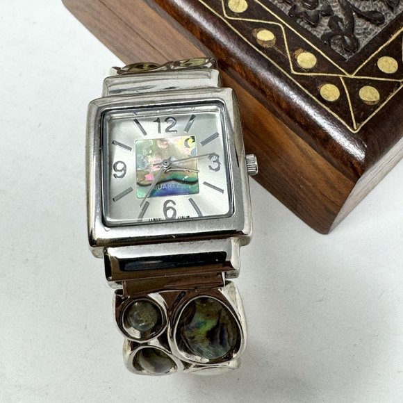 Vintage Abalone Shell Cuff Watch Japan Movement Clamper - Picture 2 of 9